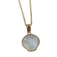 Shell Necklaces Brass with White Shell gold color plated for woman golden nickel lead & cadmium free Length 17.71 Inch Sold By PC