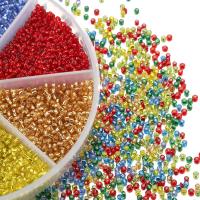 Blandet Glass Seed Beads, Glasperler, med Plastboks, Runde, du kan DIY, flere farver til valg, nikkel, bly & cadmium fri, 100x100x23mm, Ca. 6300pc'er/sæt, Solgt af sæt