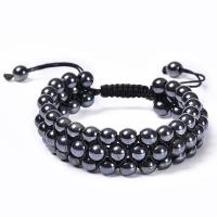 Black Magnetic Stone Bracelet with Knot Cord handmade three layers & fashion jewelry & Unisex nickel lead & cadmium free 6mm Length Approx 7.5-11.8 Inch Sold By PC