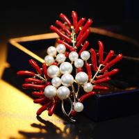 South Sea Shell Brooch Zinc Alloy with Shell Pearl real gold plated for woman & enamel Sold By PC