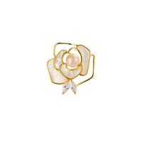 Freshwater Pearl Brooch Brass with White Shell & Freshwater Pearl Flower plated micro pave cubic zirconia & for woman Sold By PC