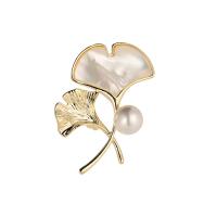 South Sea Shell Brooch Brass with Shell Pearl & White Shell Ginkgo Leaf plated for woman Sold By PC