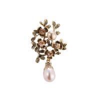 South Sea Shell Brooch Zinc Alloy with Shell Pearl Flower plated for woman & with rhinestone nickel lead & cadmium free Sold By PC