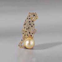 South Sea Shell Brooch Brass with Shell Pearl Leopard gold color plated Unisex & micro pave cubic zirconia nickel lead & cadmium free Sold By PC