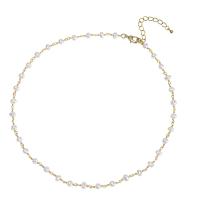 Natural Freshwater Pearl Necklace with Zinc Alloy with 1.96 inch extender chain gold color plated for woman white Length Approx 14.9 Inch Sold By PC