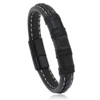 PU Leather Cord Bracelets with cowhide cord & Wax Cord & Zinc Alloy & Unisex 12mm Sold By PC