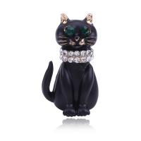 Rhinestone Brooch Zinc Alloy Cat enamel & with rhinestone mixed colors Sold By PC