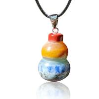 Natural Gemstone Necklace with Korean Waxed Cord & Zinc Alloy Calabash silver color plated fashion jewelry mixed colors Length 15.75 Inch Sold By PC
