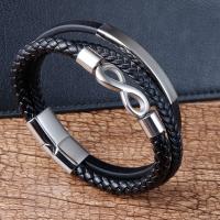 316L roestvrij staal Armband, met PU, gepolijst, mode sieraden & voor de mens, zwart, Lengte 21 cm, Verkocht door PC