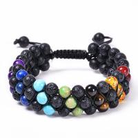 Gemstone Woven Ball Bracelets with Knot Cord & Lava handmade three layers & fashion jewelry & Unisex 6mm Length Approx 7.5-11.8 Inch Sold By PC