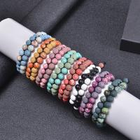 Gemstone Woven Ball Bracelets Lava with Impression Jasper handmade Double Layer & fashion jewelry & Unisex 8mm Length Approx 7-11.5 Inch Sold By PC