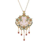 Zinc Alloy Necklace with Jade 24K gold plated Hand-Painted Enamel Glaze & imitation jade & for woman Length Approx 17.72 Inch Sold By PC