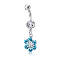 Brass Belly Ring   with Cubic Zirconia Flower platinum color plated for woman & faceted nickel lead & cadmium free Sold By PC
