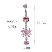 Brass Belly Ring   with Cubic Zirconia Flower platinum color plated for woman & faceted nickel lead & cadmium free Sold By PC