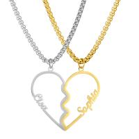 304 Stainless Steel Couple Necklace with 1.97inch extender chain Heart Vacuum Ion Plating Each custom text must be less than 10 letters   2 pieces   fashion jewelry   Unisex Length Approx 17.72 Inch Sold By Set