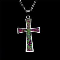 Латунь Крест Подвески, с Искусственный опал, Kресты, плакированный настоящим серебром, Много цветов для выбора, 15-40mm, продается указан