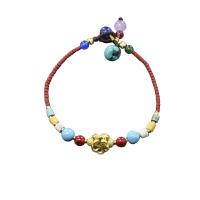 Fashion Turquoise Bracelets Natural Turquoise with Wax Cord & Agate & Brass & Zinc Alloy gold color plated vintage & for woman Length Approx 18.5 cm Sold By PC