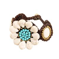 Fashion Turquoise Bracelets Natural Turquoise with Wax Cord & Brass Flower gold color plated vintage & for woman Length Approx 18.5 cm Sold By PC