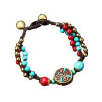 Fashion Turquoise Bracelets Natural Turquoise with Wax Cord & Brass gold color plated vintage & for woman mixed colors Length Approx 18.5 cm Sold By PC