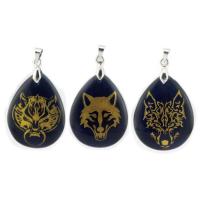 Natural Black Obsidian Pendants with Brass Wolf stoving varnish Sold By PC