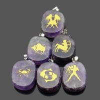 Amethyst Pendant with Brass 12 Signs of the Zodiac silver color plated purple Sold By PC