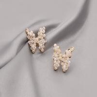 Crystal Earrings Zinc Alloy with Crystal Butterfly gold color plated fashion jewelry & for woman Sold By Pair
