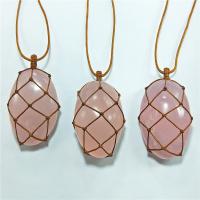 Rose Quartz Pendant with Wax Cord pink 4-6cm Sold By PC