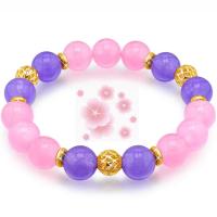 Gemstone Bracelets Natural Stone with Zinc Alloy Round gold color plated & for woman nickel lead & cadmium free 10mm Length Approx 19-28 cm Sold By PC