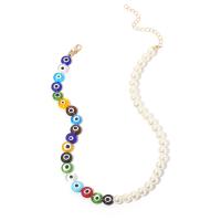 Lampwork Ketting, Zinc Alloy, met Lampwork & Plastic Pearl, zinklegering karabijn, voor vrouw, gemengde kleuren, Lengte 43 cm, Verkocht door PC