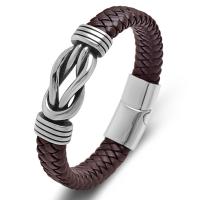 PU leder koord armbanden, Titanium Staal, met PU, mode sieraden & uniseks & verschillende grootte voor keus, bruin, 12x6mm, Verkocht door PC