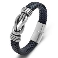 PU leder koord armbanden, Titanium Staal, met PU, mode sieraden & uniseks & verschillende grootte voor keus, zwart, 12x6mm, Verkocht door PC