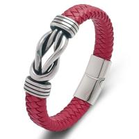 PU leder koord armbanden, Titanium Staal, met PU, mode sieraden & uniseks & verschillende grootte voor keus, rood, 12x6mm, Verkocht door PC