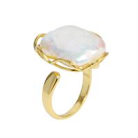Édesvízi gyöngy Finger Ring, Sárgaréz, -val Édesvízi gyöngy, Állítható & a nő, több színt a választás, 27mm, Által értékesített PC
