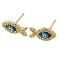 Evil Eye Earrings Brass Fish gold color plated fashion jewelry & DIY & evil eye pattern & micro pave cubic zirconia & enamel multi-colored Sold By Lot