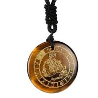 Natural Tiger Eye Pendants Flat Round Carved DIY & with constellation symbols 30mm Sold By PC
