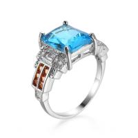 Cubic Zircon Brass Finger Ring platinum color plated fashion jewelry & Unisex & with cubic zirconia sea blue Sold By PC