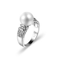 Cubic Zirconia Micro Pave Brass Ring with Plastic Pearl ring shape platinum color plated fashion jewelry & Unisex & with cubic zirconia Sold By PC