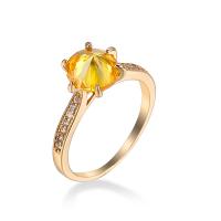 Cubic Zircon Brass Finger Ring ring shape gold color plated fashion jewelry & Unisex & with cubic zirconia golden yellow Sold By PC