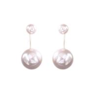 Pendiente de perlas de cristal, metal, con Perlas de vidrio, Esférico, chapado en oro real, Estilo coreano & para mujer, 16x36mm, Vendido por Par