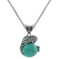 Fashion Turquoise Necklace Zinc Alloy with Natural Turquoise with 2.56Inch extender chain Elephant silver color plated vintage & for couple & with rhinestone green nickel lead & cadmium free Length Approx 17.72 Inch Approx Sold By Bag