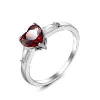 Cubic Zircon Brass Finger Ring Heart platinum color plated fashion jewelry & Unisex & with cubic zirconia garnet Sold By PC