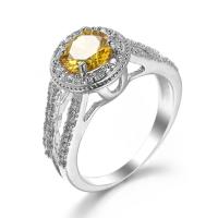 Sześciennych cyrkon Brass Ring Finger, Mosiądz, kształt pierścienia, Platerowane w kolorze platyny, biżuteria moda & dla obu płci & różnej wielkości do wyboru & z sześcienną cyrkonią, złotawa żółć, sprzedane przez PC