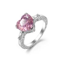 Kubieke zirconia messing ringen, ringvorm, platinum plated, mode sieraden & uniseks & verschillende grootte voor keus & met zirkonia, roze, Verkocht door PC
