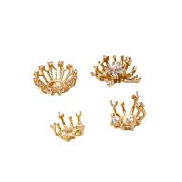Brass Bead Cap Flower gold color plated DIY & micro pave cubic zirconia nickel lead & cadmium free Sold By Lot