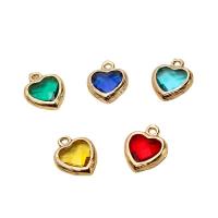 Crystal Pendants Brass with Crystal Heart gold color plated DIY nickel lead & cadmium free 8mm Sold By Lot