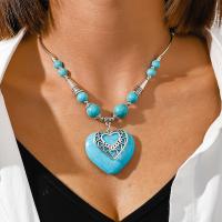 Fashion Turquoise Necklace Zinc Alloy with turquoise with 1.97inch extender chain silver color plated fashion jewelry & for woman nickel lead & cadmium free Length Approx 16.54 Inch Sold By PC