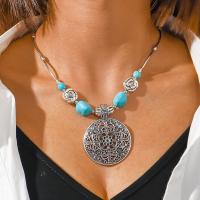 Fashion Turquoise Necklace Zinc Alloy with turquoise with 1.97inch extender chain silver color plated fashion jewelry & for woman nickel lead & cadmium free Length Approx 18.11 Inch Sold By PC