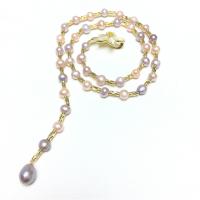 Natural Freshwater Pearl Long Necklace, with Brass, brass fishhook clasp, for woman, mixed colors, 6-8mm, Length:58 cm, Sold By PC
