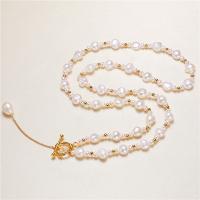 Natural Freshwater Pearl Long Necklace, with Brass, brass toggle clasp, for woman, mixed colors, 3-8mm, Length:66-68 cm, Sold By PC