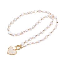 Natural Freshwater Pearl Long Necklace, with Shell & Brass, brass toggle clasp, for woman, white, 7-8mm, Length:52 cm, Sold By PC